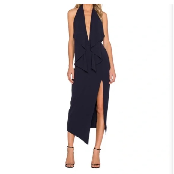 MISHA COLLECTION Dresses & Skirts - Misha Collection Lorena Plunge Halter Cocktail Dress In Navy Blue Size 0